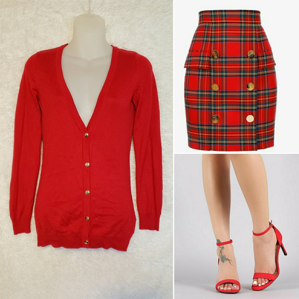 ❌SOLD❌90's Candy Red Skinny Slim Fit Cardigan - Picture 15 of 16